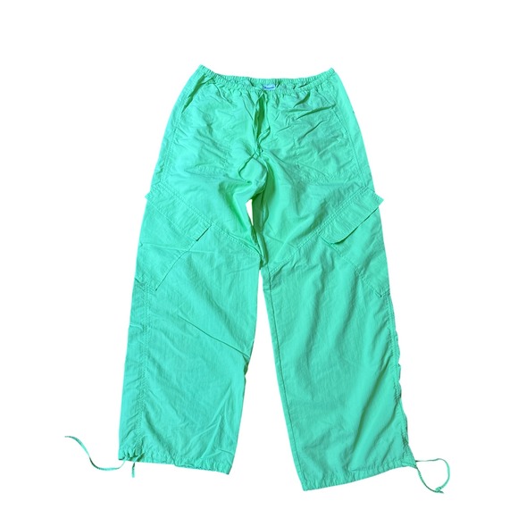 No Boundaries Pants - No Boundaries Cargo Pants Womens Neon Green Nylon Utility Y2K SIZE M 8-10